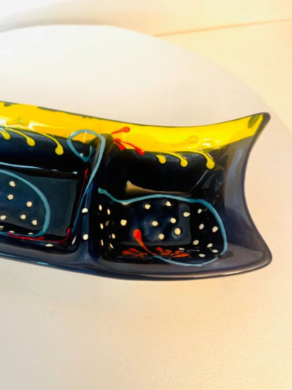 Hand Painted Decor Double Appetizer Bowl Serving Dish Antonio Ortiz Ruiz Spain